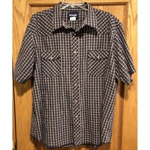 Wrangler Pearl Snap Shirt Mens XXL  Western Shirt Navy Blue W/ Red Plaid.